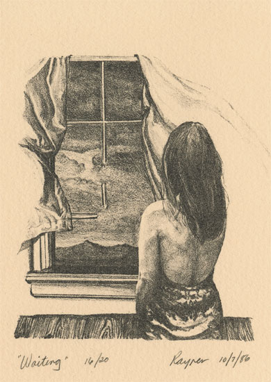Waiting, a litograph by Janet Rayner