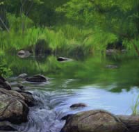 Janet Rayner pastel painting, Chapmans Pond, links to larger image